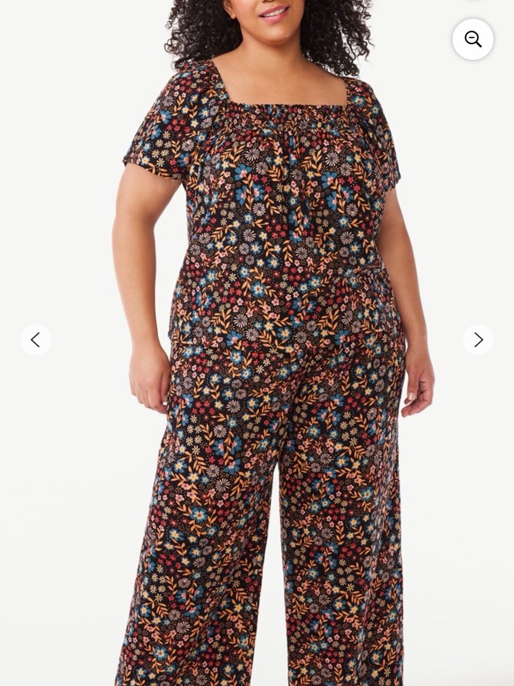 Joyspun Smocked Gauze Pajama Set Black Soot Fall Floral Wide Leg L Cottagecore - Picture 2 of 14